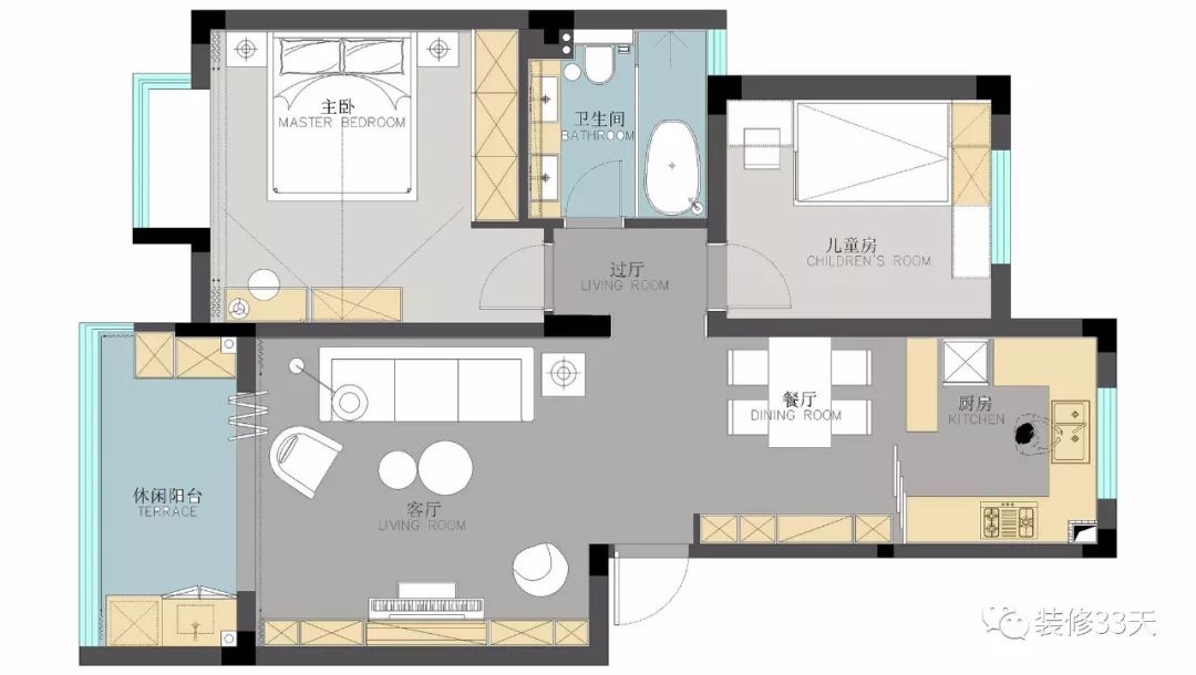 小三房客厅电视书柜一体,80平米两居客厅书房一体