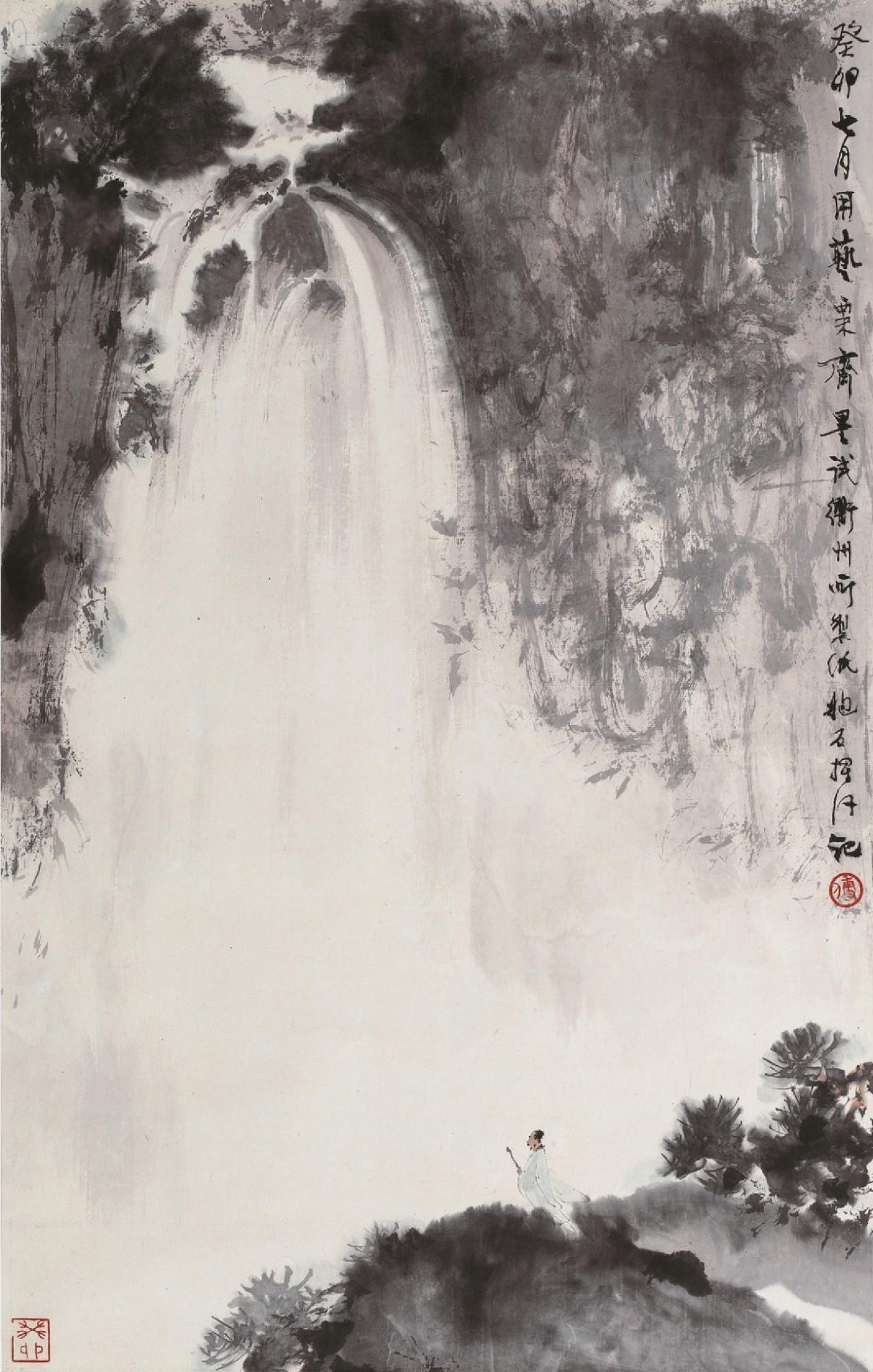 傅抱石创作国画天女散花图,傅抱石的国画作品《一望大江开》