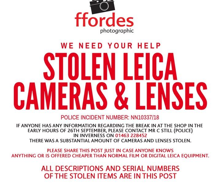 苏格兰一相机店大量器材被盗，小偷只认徕卡