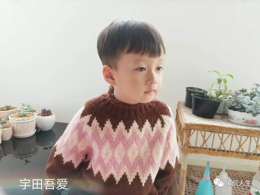 暖暖毛衣编织,儿童圆肩毛衣简单提花