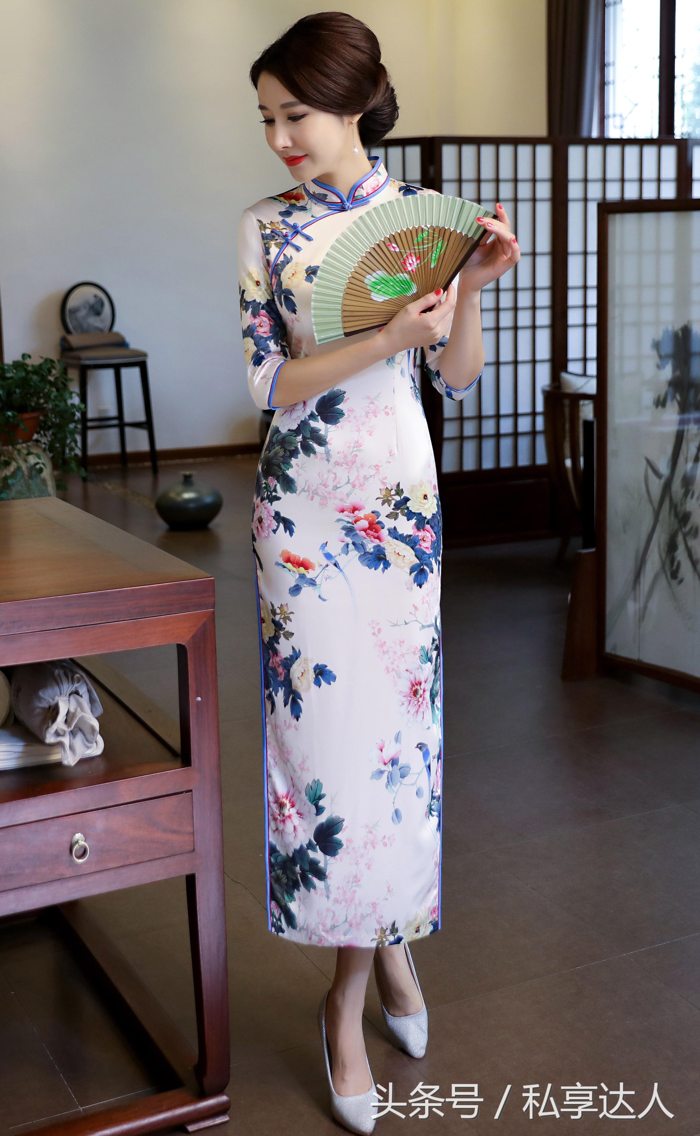 高档气质金丝绒中长款旗袍裙,海棠红双层丝绸旗袍裙