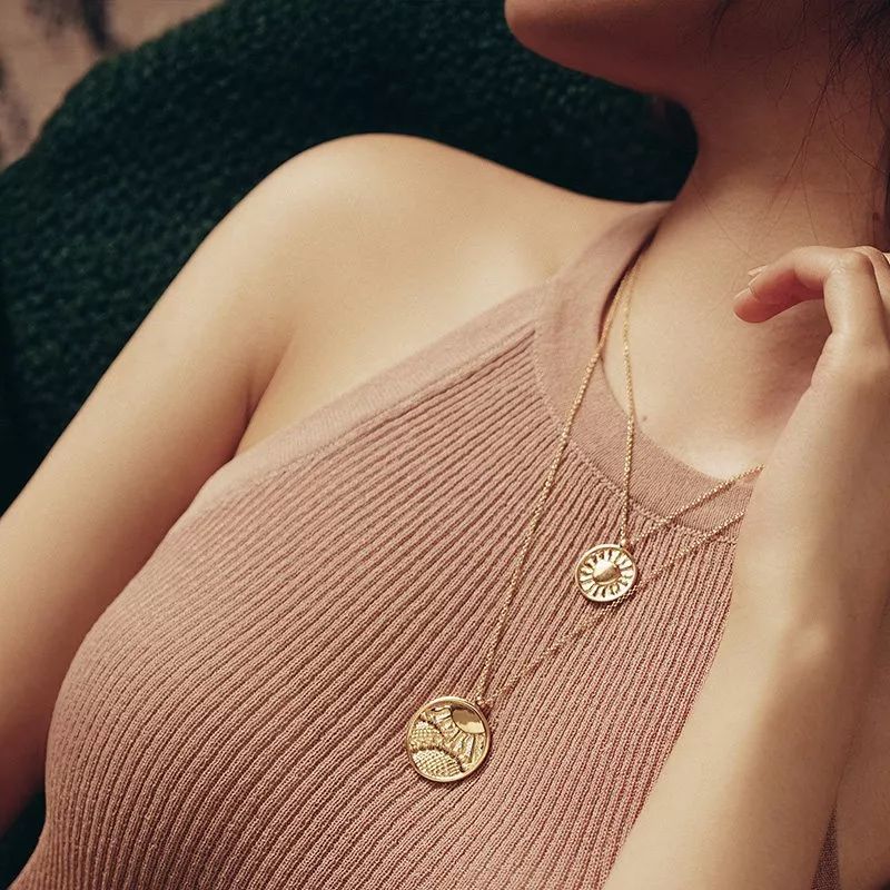 复古金重工项链,复古金项链配纯金吊坠