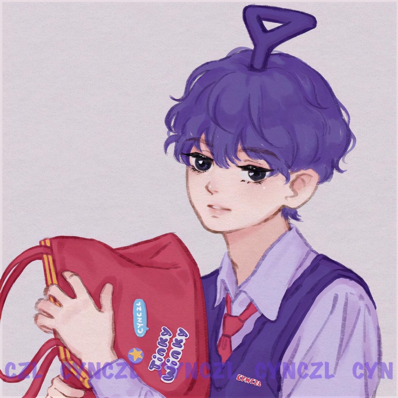 画师分享天线宝宝拟人化，为了凑齐5黑头像，把太阳也变成妹子了