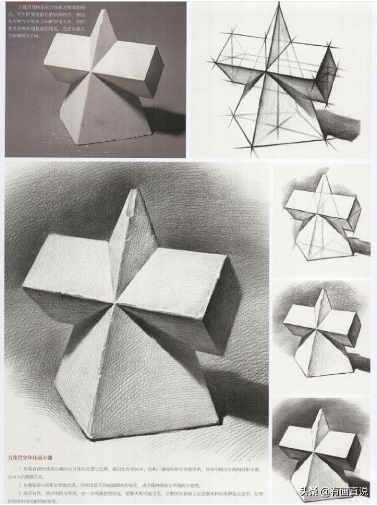 石膏几何素描临摹图片,几何石膏素描教学视频