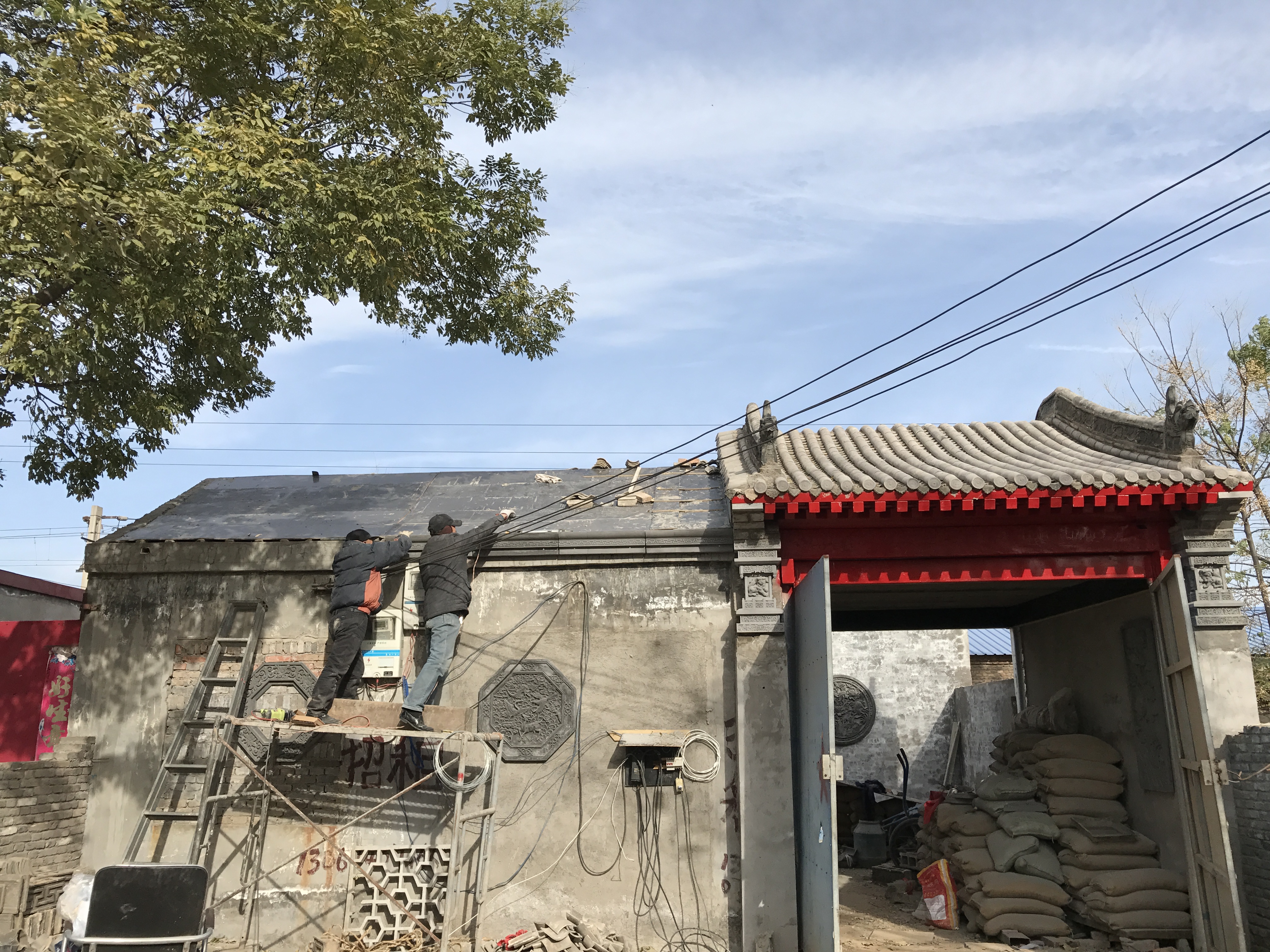 中式门楼浮雕,墀头门楼