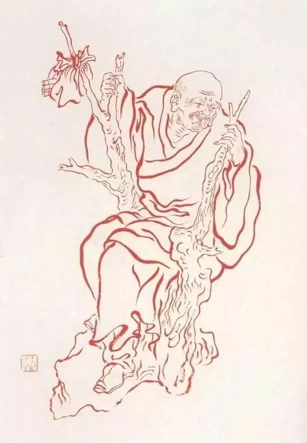 弘一法师的蓝底描金十八罗汉作品,弘一大师100万罗汉图写意