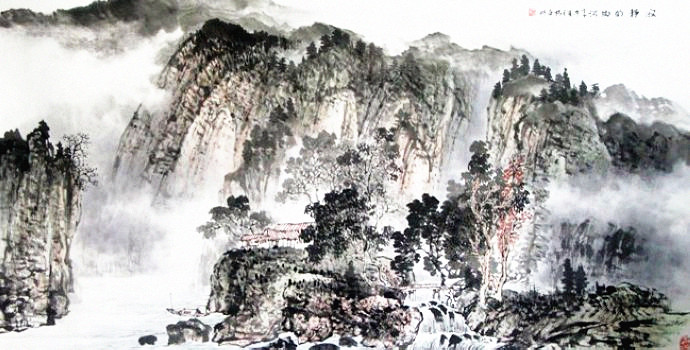 杨昌林山水画,现代水墨林溪山水画