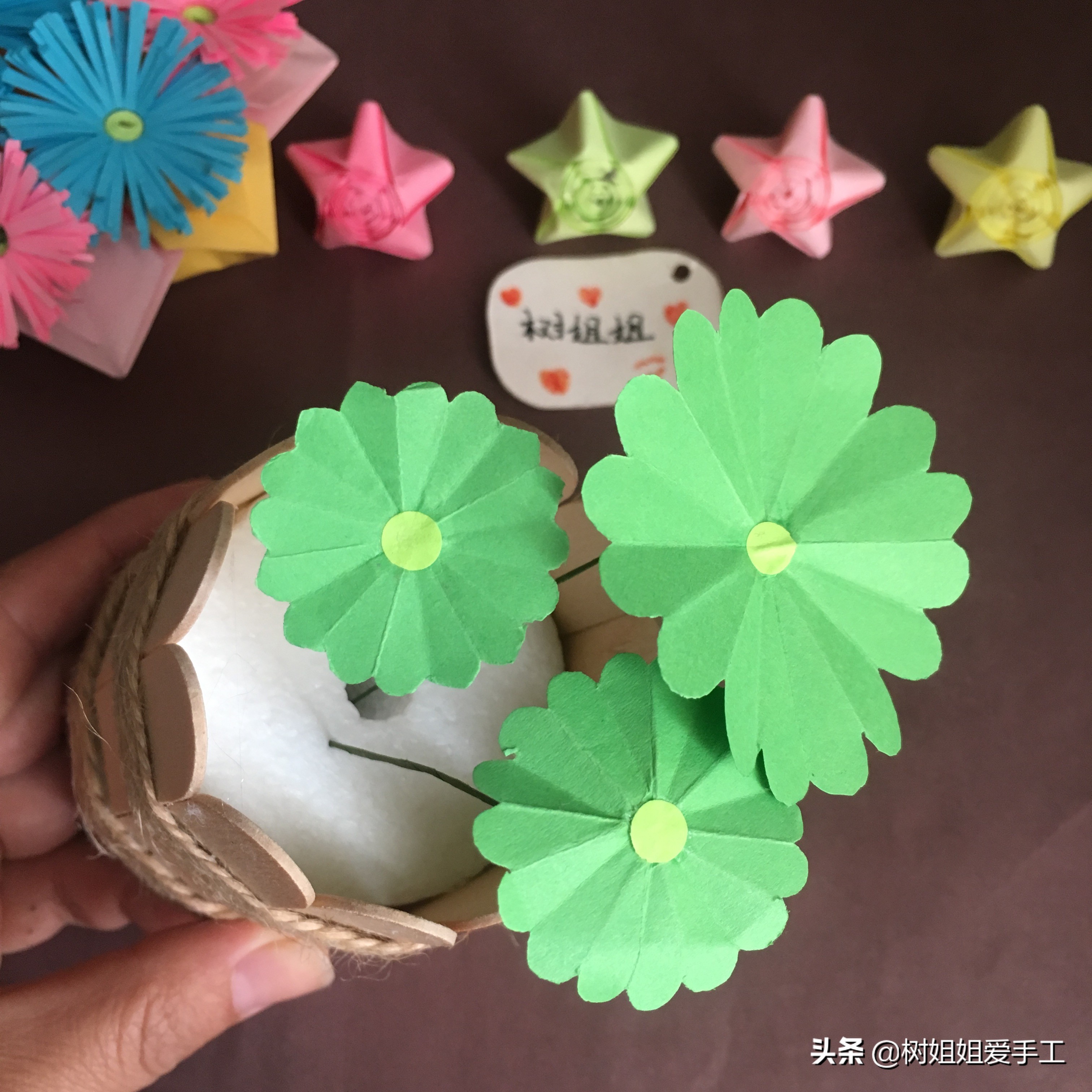 植物折纸：铜钱草盆景制作的方法（含花盆制作教程）