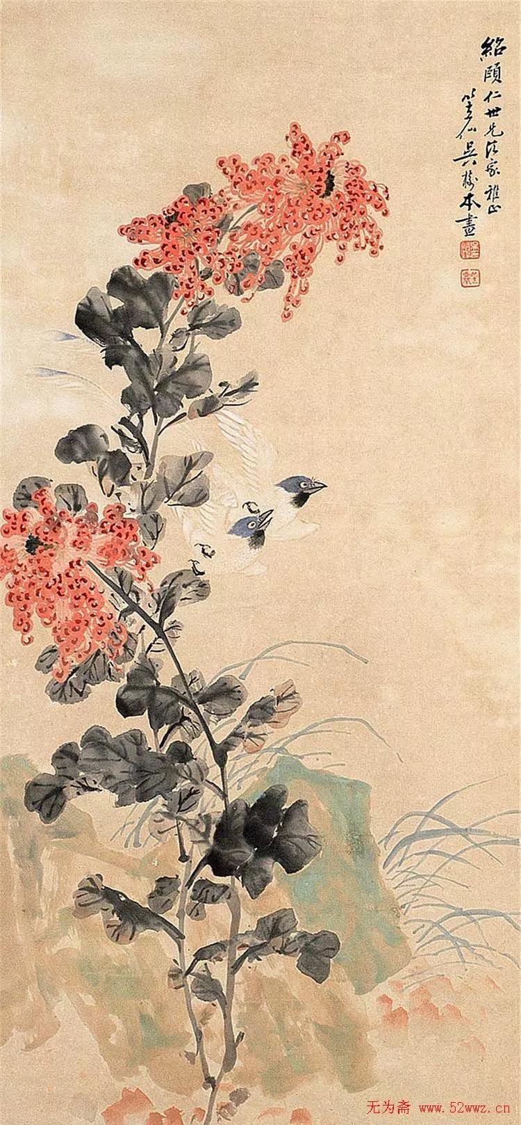 国画写意菊花精品100幅,吴昌硕的写意菊花高雅古朴之大美