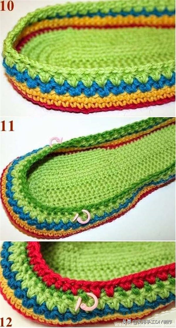 「钩编图解」民族风炫彩居家鞋子的详细编织过程
