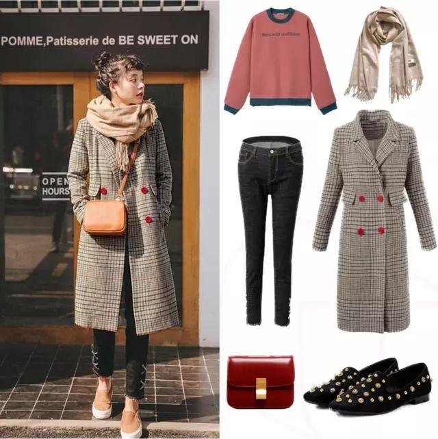 英伦格子风双面大衣搭配,复古时髦格子大衣怎么搭配好看