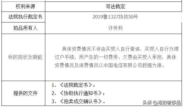 拍卖成功！山东省日照市一个189电信手机尾号为7777使用权