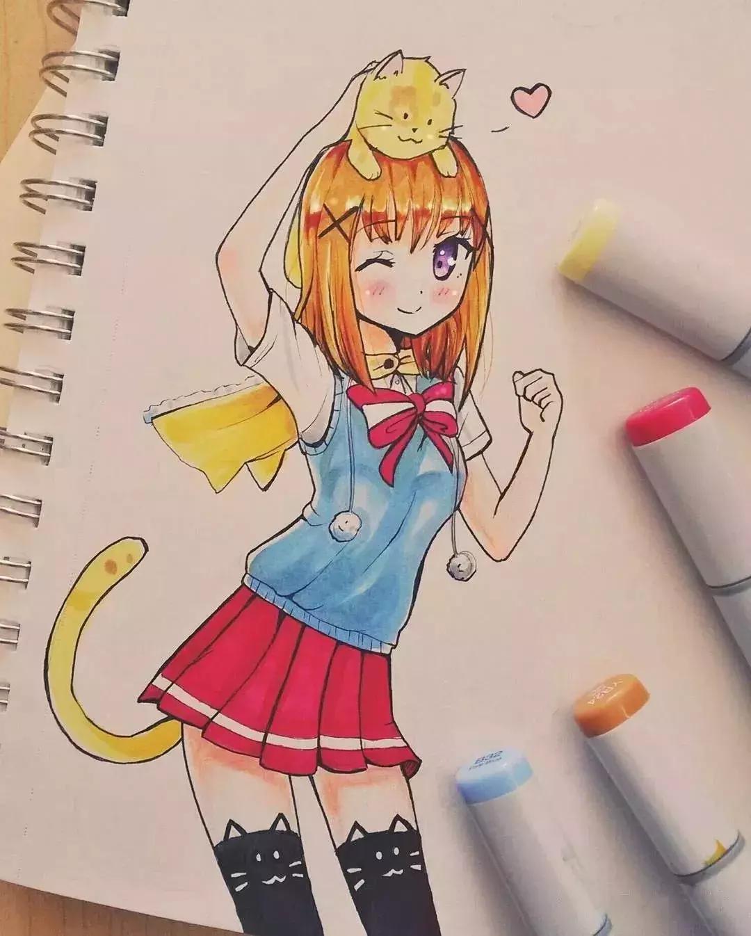 可爱动漫人物手绘马克笔,马克笔好看的动漫人物