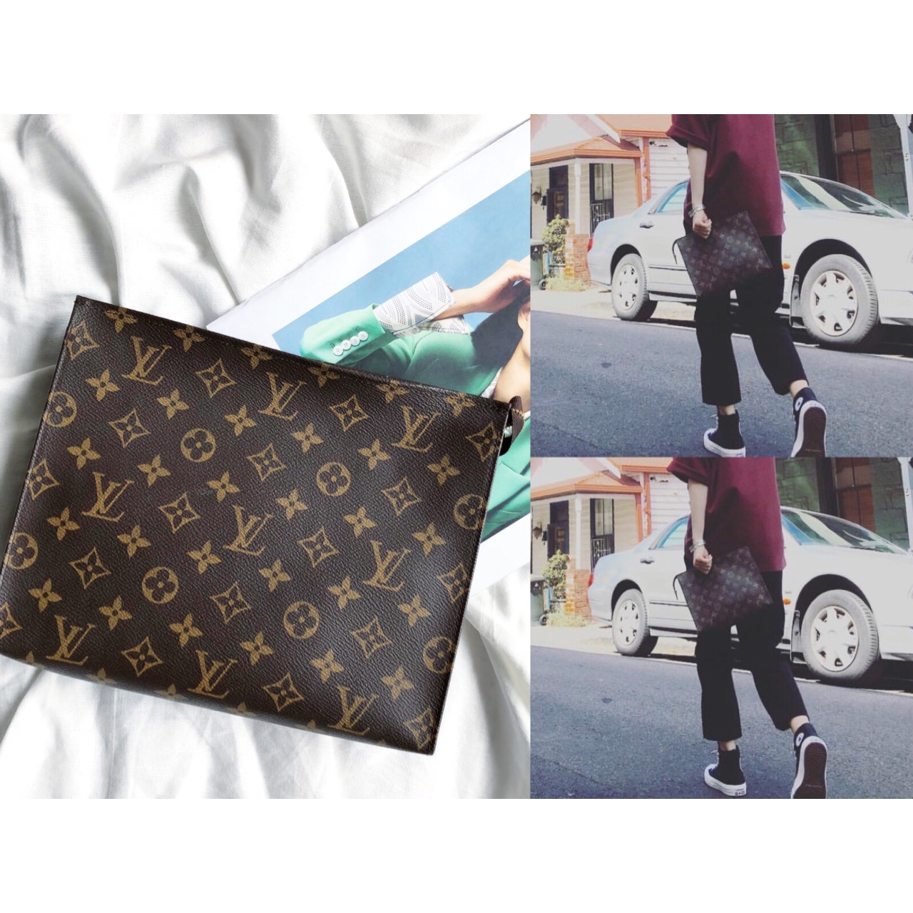 lv包包老花双面测评,lv老花包上面都有lv吗