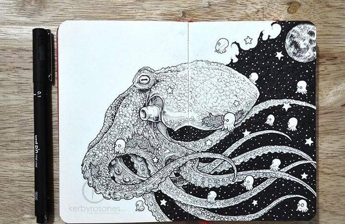 针管笔画向日葵,针管笔画100幅欣赏