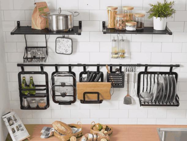 厨房壁挂式免打孔收纳用具置物架,抹布架收纳沥水多功能厨房置物架