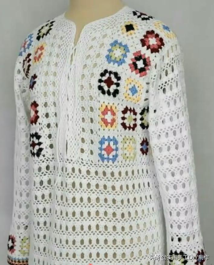 祖母方格编织长款外套教程,针织作品70款简约