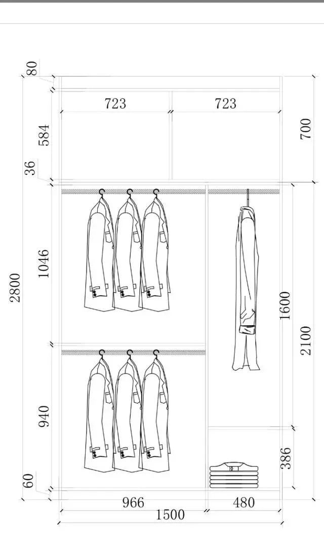 衣柜布局设计尺寸图,52公分的衣柜怎么设计