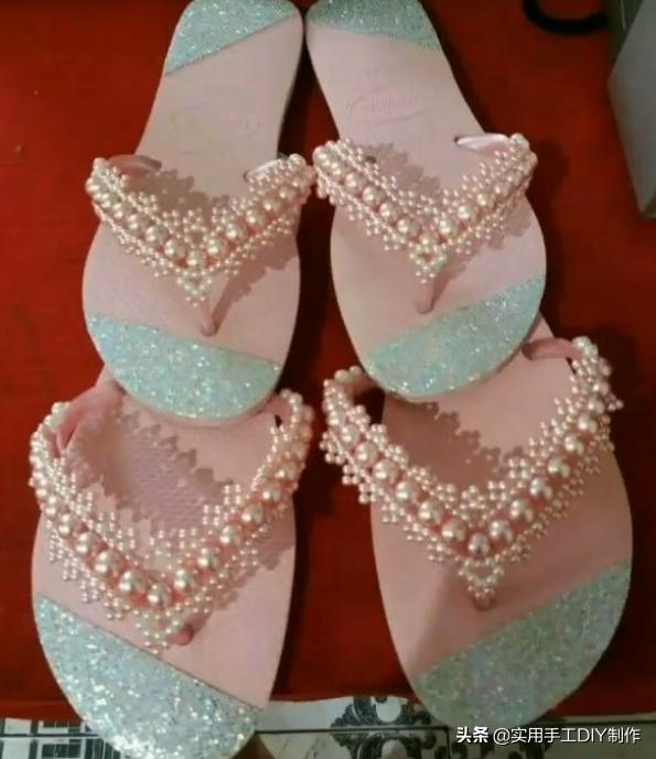 复古人字凉鞋串珠,手工串珠编织拖鞋