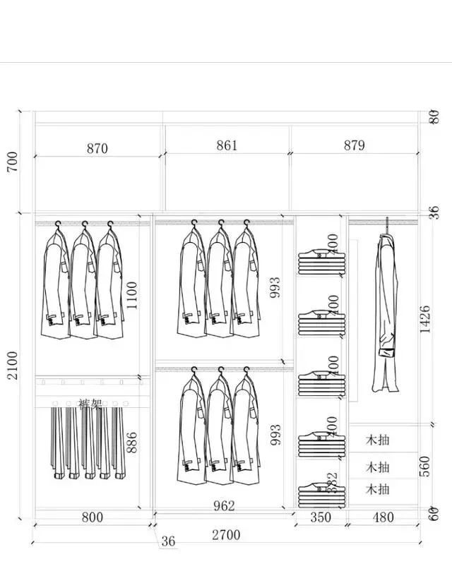 衣柜布局设计尺寸图,52公分的衣柜怎么设计