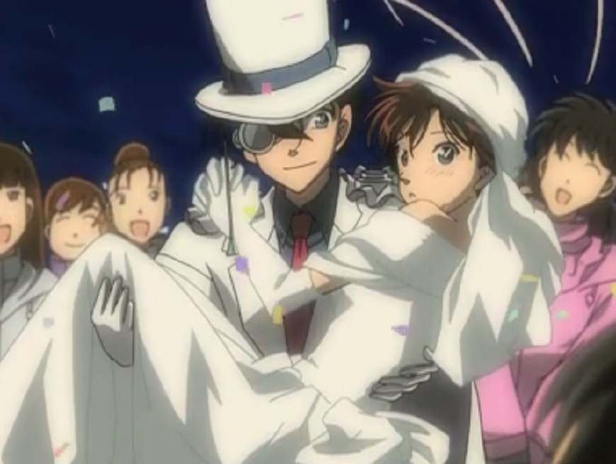 柯南变成怪盗基德的瞬间,柯南黑羽快斗和怪盗基德一起拜年
