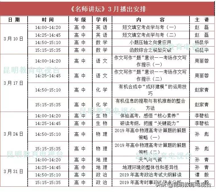 中高考专属福利,昆明教育电视台名师讲座