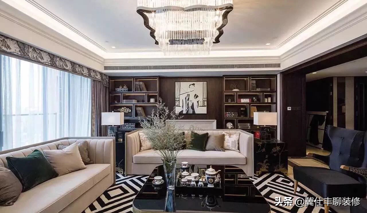 新中式沙发背景墙壁画图片大全,新中式沙发背景墙壁布简约效果图