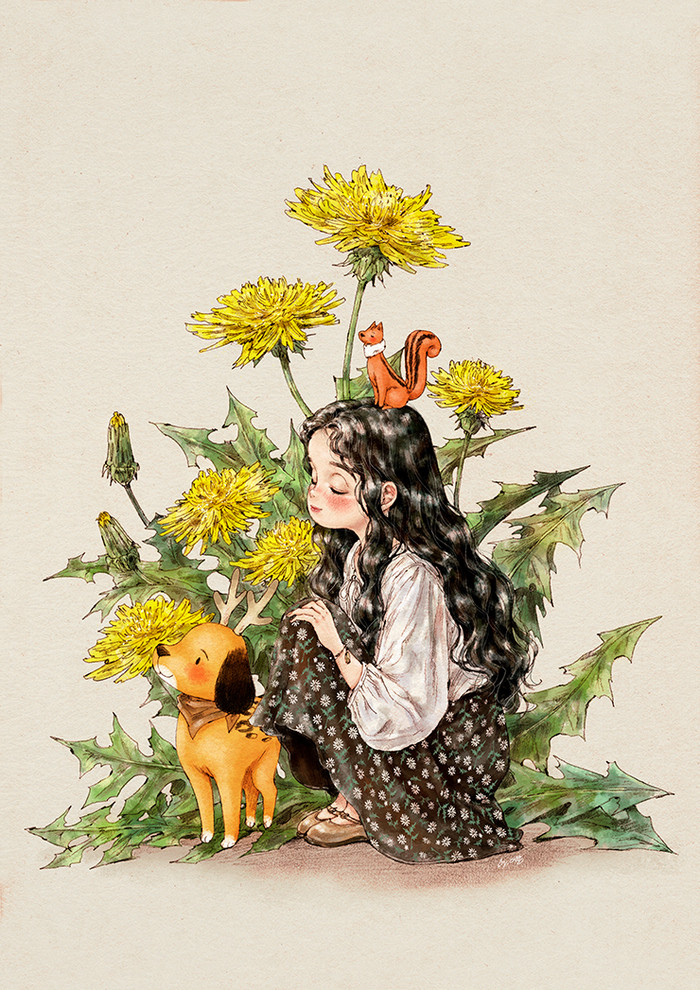 韩国插画师森林女孩日记图文,水彩插画森林女孩日记