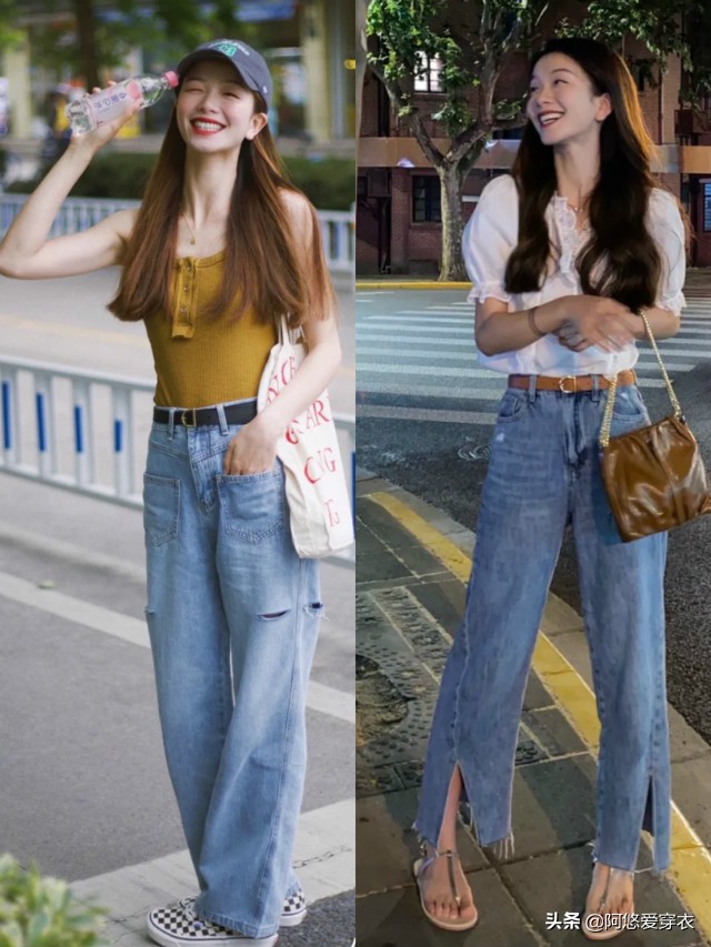 小个子怎么穿牛仔直筒阔腿裤,个子矮腿粗胯大穿白色阔腿裤