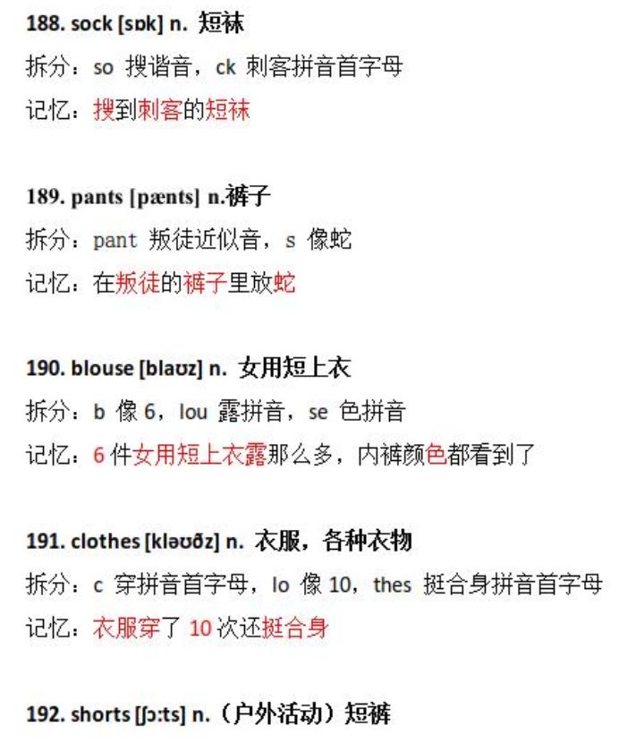 衣服类英语单词思维导图,职业英语单词快速记忆法10个