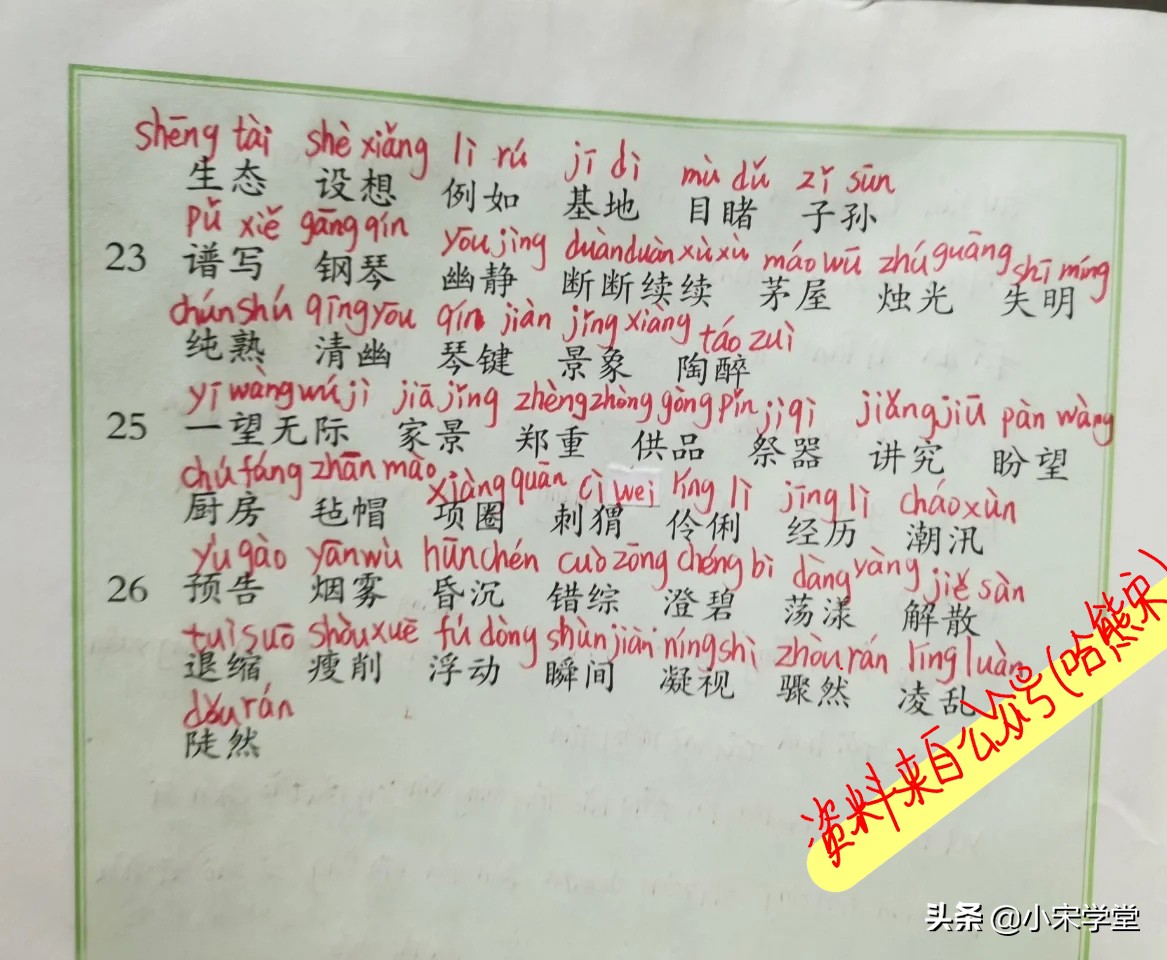 2022年语文二年级上册词语表注音,2021年6年级语文上册词语表拼音