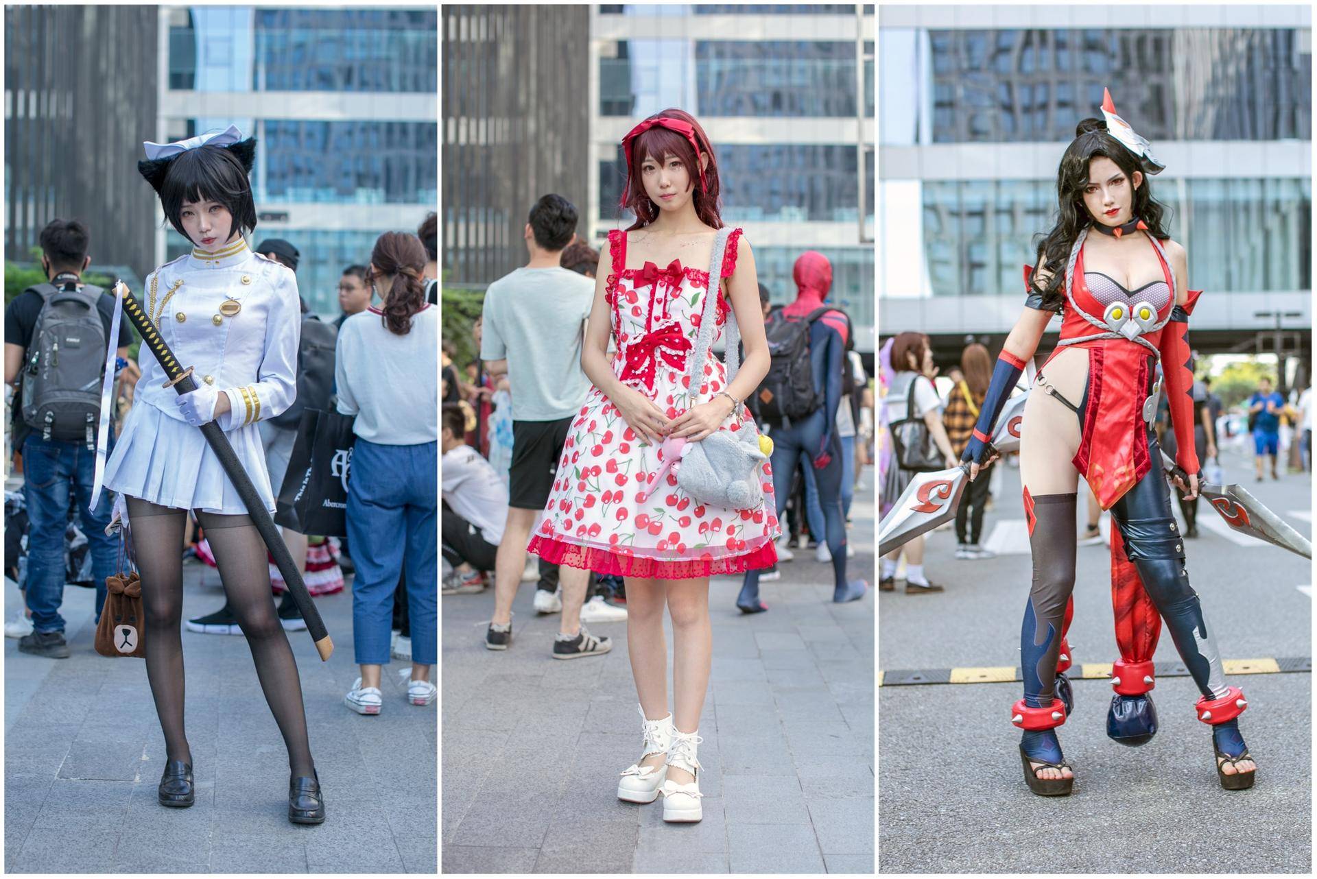 街拍潮人的二次元穿搭,樱桃洋装可爱萝莉风,百褶裙混搭可盐可甜