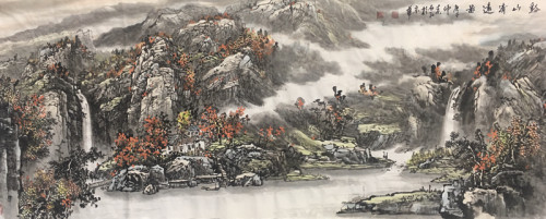 风水重彩山水画,秦岭山水画水墨