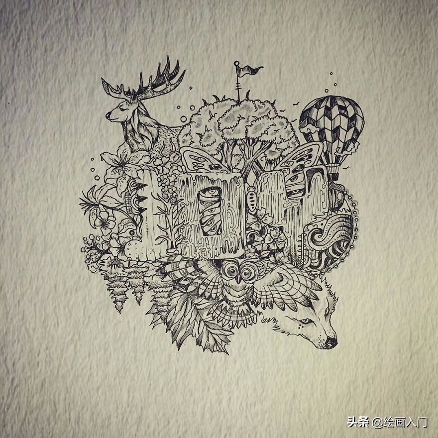 黑白创意手绘插画花素材,黑白创意艺术插画图片