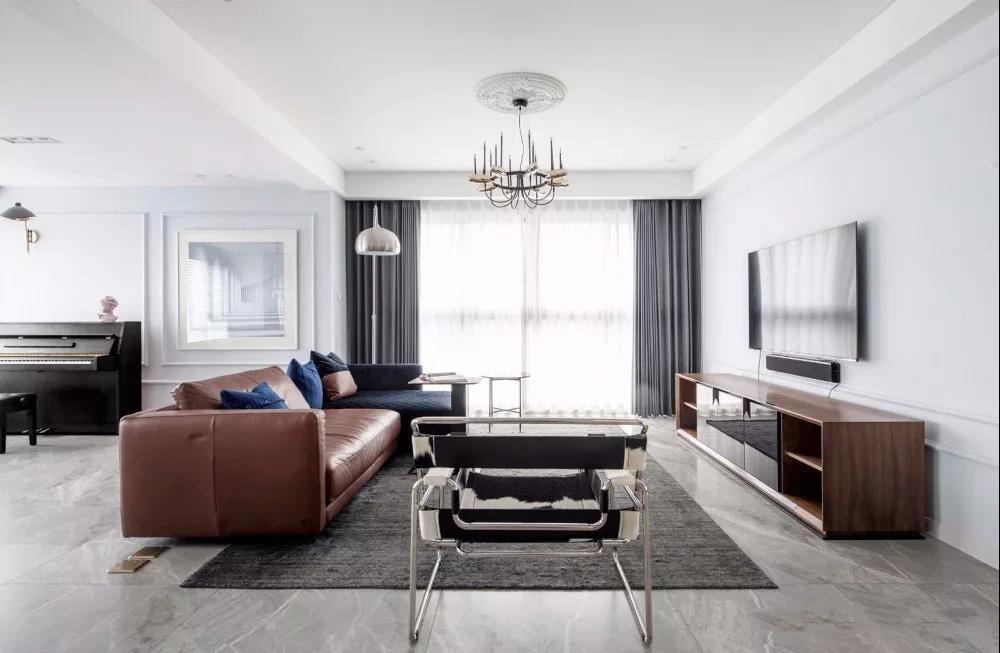 摩卡灰地砖客厅效果图,灰咖色客厅地砖装饰效果