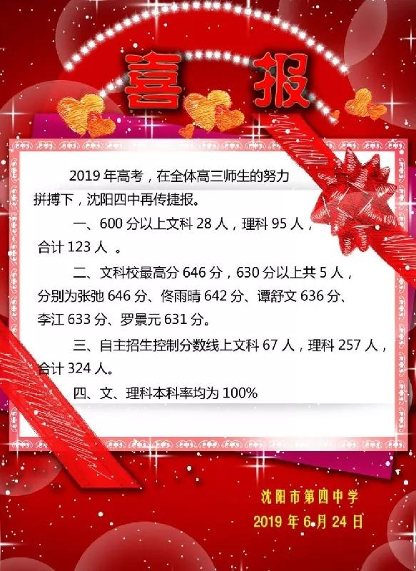 2019年沈阳市高中600分以上人数及各校高考喜报汇总（转）