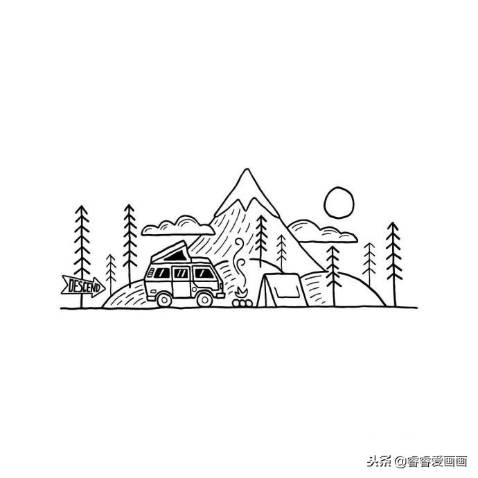 儿童公园简笔画彩色场景风景人物,幼儿风景简笔画大全最简单漂亮