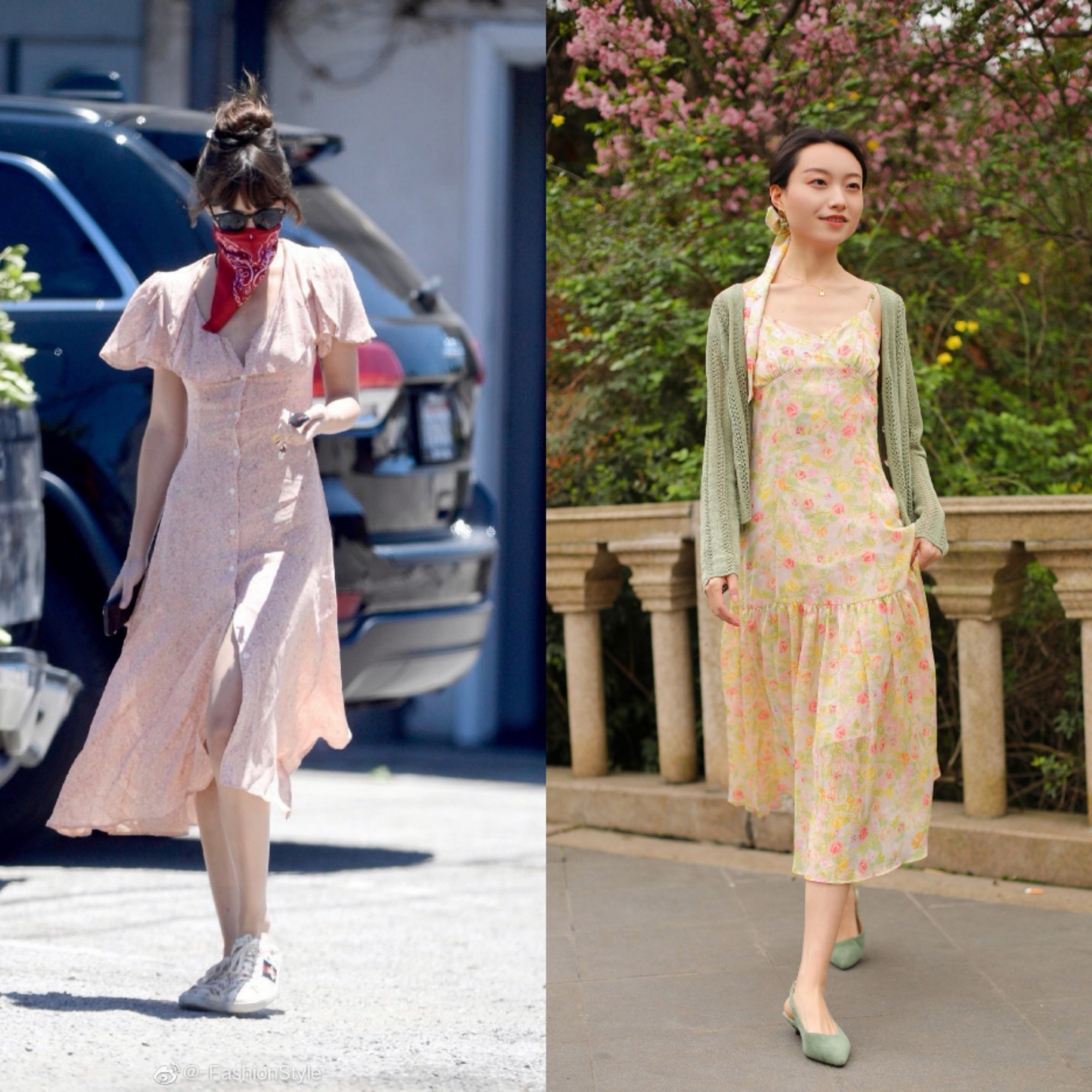 雪纺碎花裙粉色温柔,夏天半身碎花裙搭配什么鞋