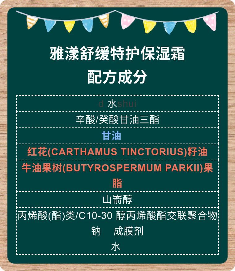 雅漾舒缓特护保湿霜升级版成分表,雅漾舒缓特护霜乳成分表分析