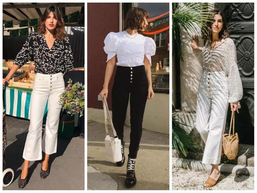 收腰显瘦纽扣,新款高腰多纽扣修身显瘦