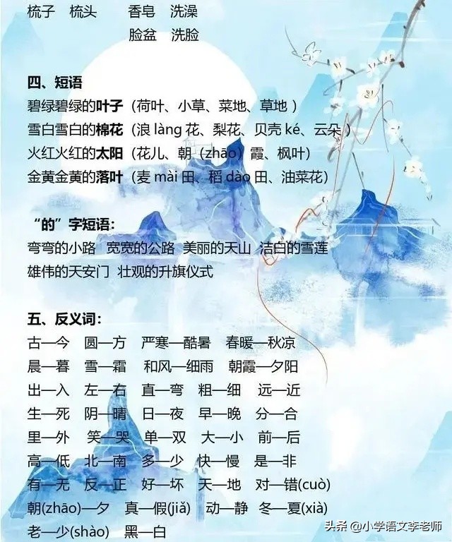 一年级语文下册基础知识汇总,一年级下册语文1-8单元重点及题型