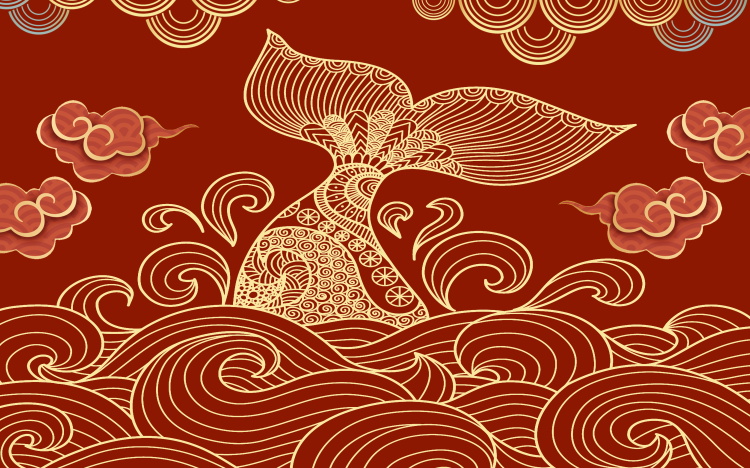 中国风墙绘素材图片国潮科技感,国潮风手绘背景墙