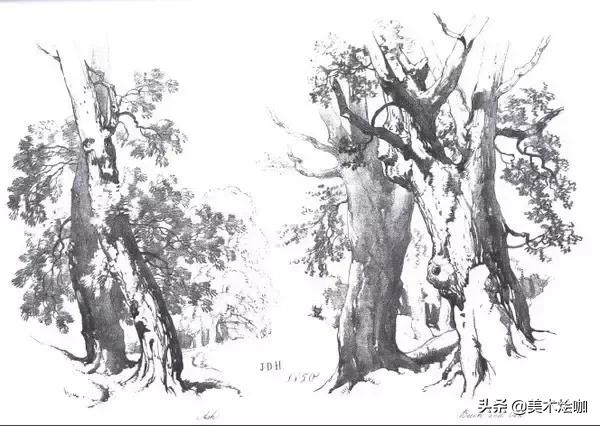 素描风景临摹高清大图简单范本,有山有水有倒影的素描风景图