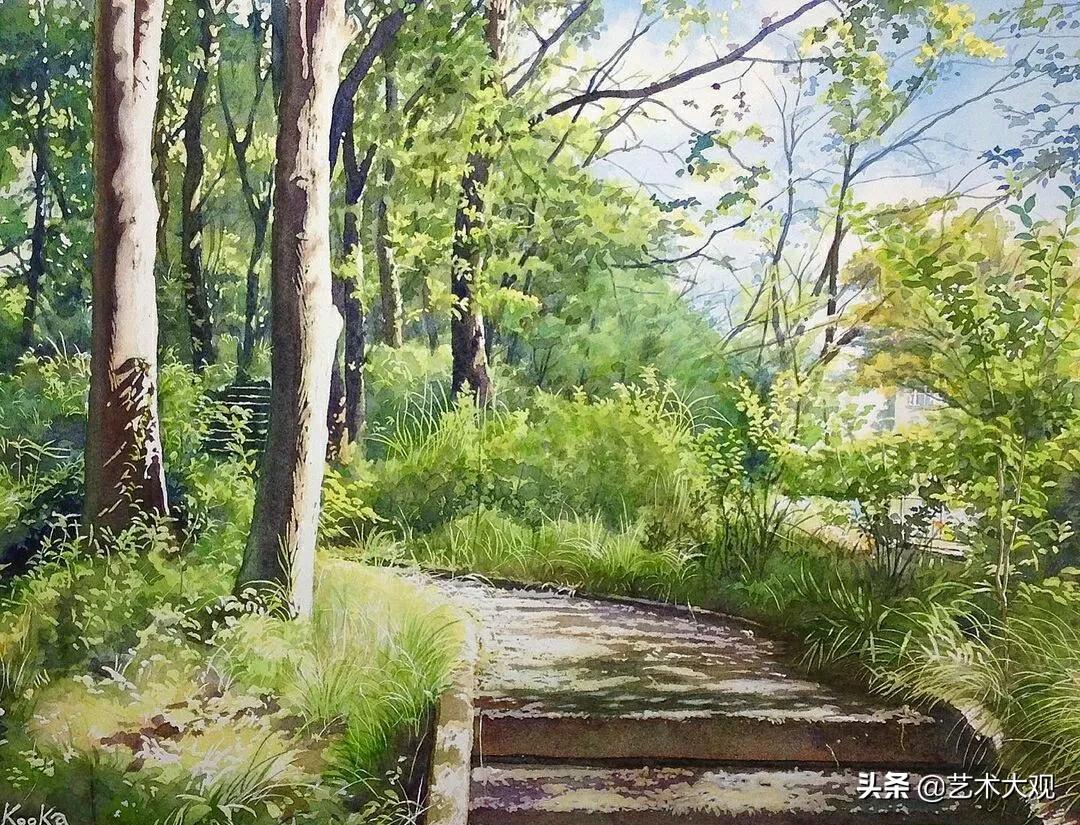 日本淡彩水彩画,日本富士山水彩画欣赏