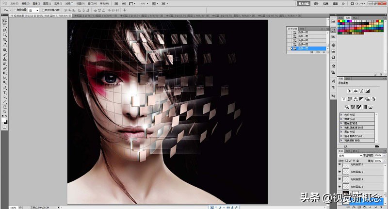 Photoshop设计教程_制作人物脸部剥落的碎块特效
