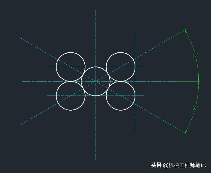 两条线怎么画内切圆cad,cad怎么在圆里画5个内切圆