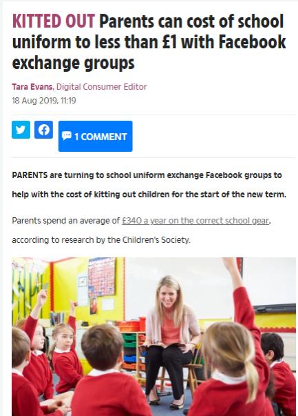 校服费支出不少，英国家长网上组建交流群，平价交换二手校服