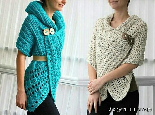 新款针织秋冬宽松披肩怎么织,针织中长款披肩