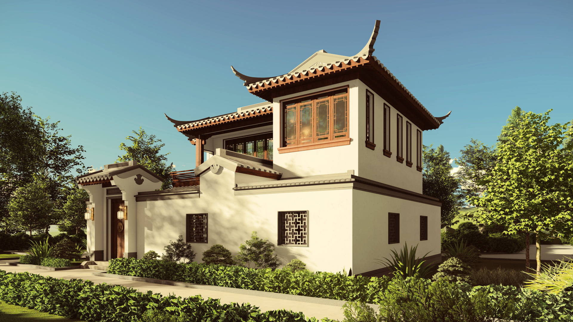 青砖四合院中式别墅户型图三层,中式合院自建房风雨连廊设计多宽