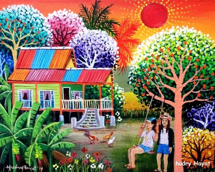 水粉点画法风景图片,水粉点画法风景